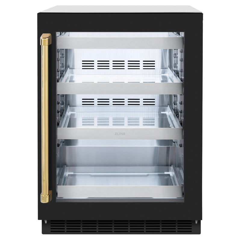 ZLINE Autograph Edition 24 in. Touchstone Dual Zone 44 Bottles Wine Cooler With Black Matte Glass Door And Polished Gold Handle (RWDOZ-BLM-24-G) ZLINE