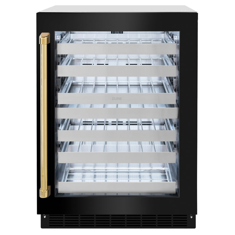 ZLINE Autograph Edition 24 in. Touchstone Dual Zone 44 Bottles Wine Cooler With Black Stainless Steel Glass Door And Polished Gold Handle (RWDOZ-BS-24-G) ZLINE