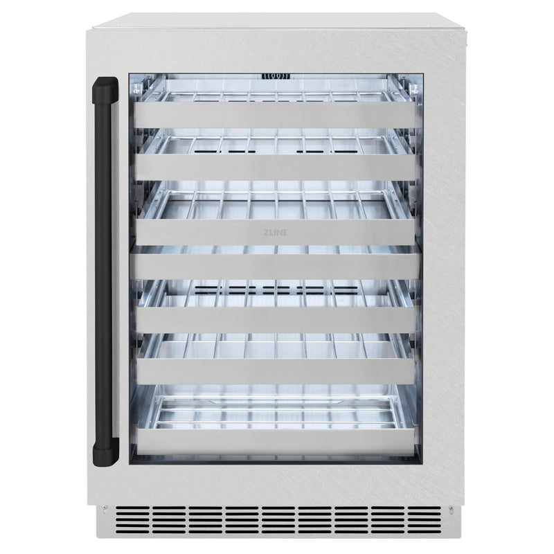 ZLINE Autograph Edition 24 in. Touchstone Dual Zone 44 Bottle Wine Cooler with Satin Stainless Steel Glass Door and Matte Black Handle (RWDOZ-SN-24-MB) ZLINE