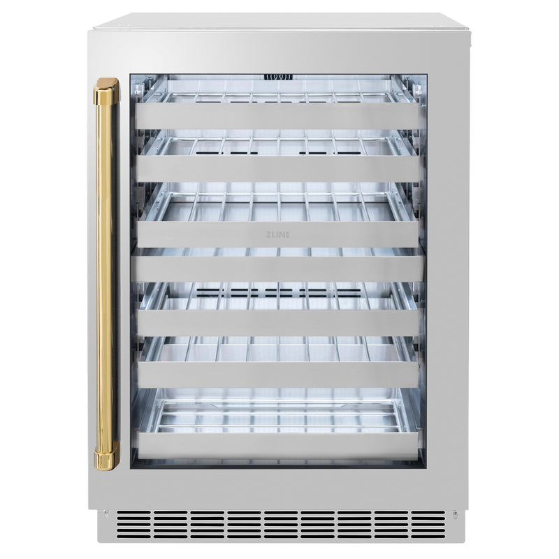 ZLINE Autograph Edition 24 in. Touchstone Dual Zone 44 Bottles Wine Cooler With Stainless Steel Glass Door And Polished Gold Handle (RWDOZ-GS-24-G) ZLINE