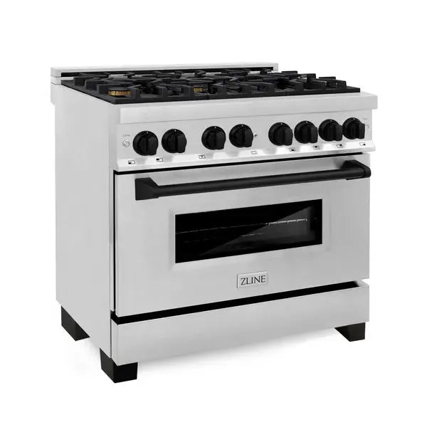 ZLINE Autograph Edition 36 in. 4.6 cu. ft. Legacy Dual Fuel Range with 6 Burner Gas Cooktop and Electric Convection Oven in Stainless Steel and Polished Gold Accents (RAZ-36-G) Zline
