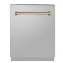 ZLINE Autograph Edition 24" Tallac Series 3rd Rack Top Control Built-In Tall Tub Dishwasher in Stainless Steel with Champagne Bronze Handle 51dBa (DWVZ-304-24-CB)