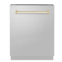 ZLINE Autograph Edition 24" Tallac Series 3rd Rack Top Control Built-In Tall Tub Dishwasher in Stainless Steel with Polished Gold Handle 51dBa (DWVZ-304-24-G)