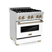 ZLINE Autograph Edition 30 in. 4.0 cu. ft. Legacy Dual Fuel Range with 4 Burner Gas Cooktop and Electric Convection Oven in Stainless Steel with White Matte Door and Champagne Bronze Accents