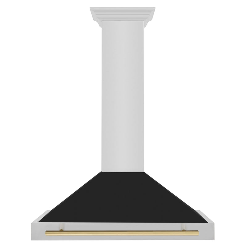 ZLINE 36" ZLINE Autograph Edition Stainless Steel Range Hood with Black Matte Shell and Champagne Bronze Handle (KB4STZ-BLM36-CB) ZLINE