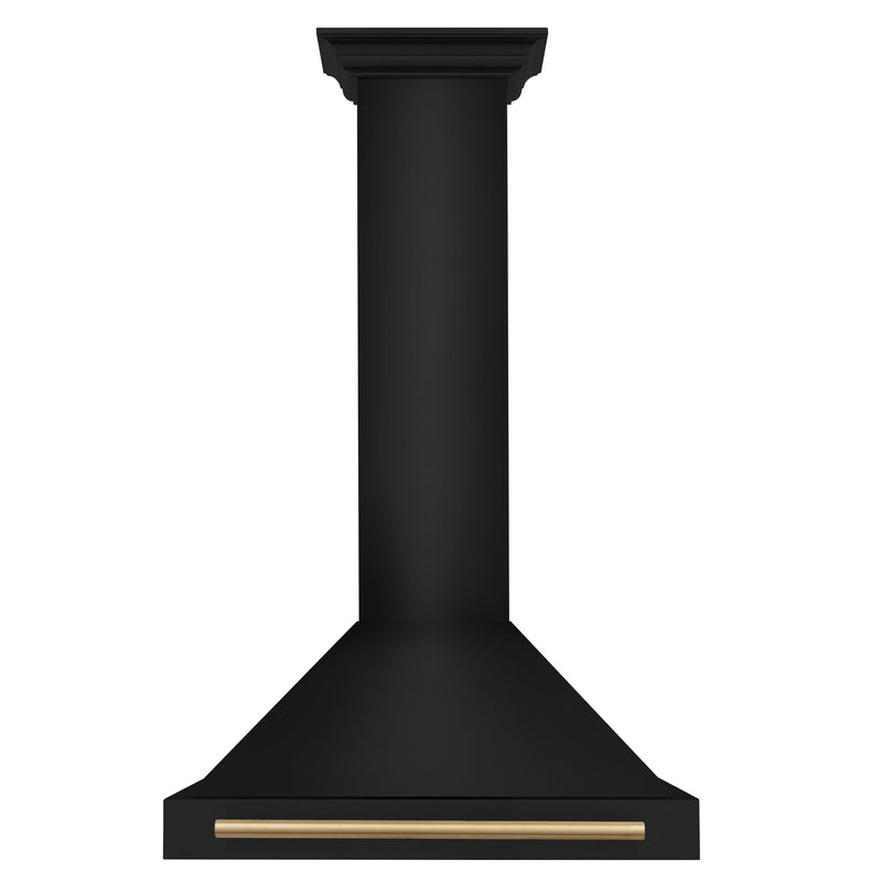 ZLINE 30 in. Autograph Edition Black Stainless Steel Wall Mount Range Hood With Polished Gold Handle (BSKB4Z-30-G) ZLINE