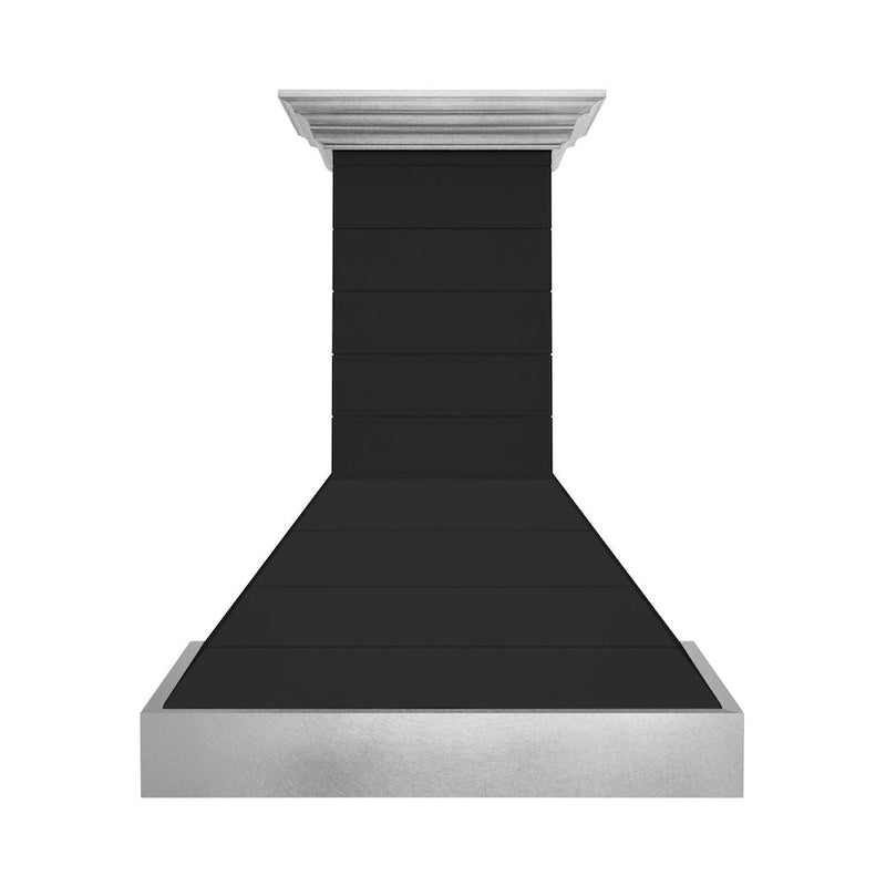 ZLINE 36 in. Wooden Wall Mount Range Hood in Rustic Shiplap Black Finish with Stainless Steel Accents (365CC-36) ZLINE