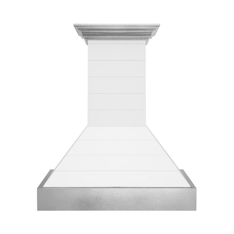 ZLINE 36 in. Wooden Wall Mount Range Hood in Rustic Shiplap Bright White Finish with Stainless Steel Accents (365WW-36) ZLINE