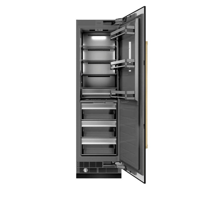 ZLINE Autograph Edition 24 in. 12.5 cu. ft. Column Refrigerator in Black Stainless Steel with Graphite Gray Interior and Polished Gold Accents (RCRVZ-BS-24-G) ZLINE