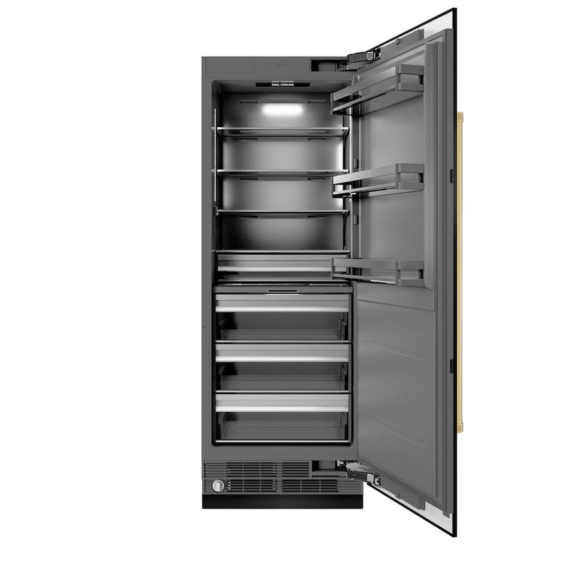 ZLINE Autograph Edition 30 in. 16.7 cu. ft. Column Refrigerator in Black Stainless Steel with Graphite Gray Interior and Polished Gold Accents (RCRVZ-BS-30-G) ZLINE