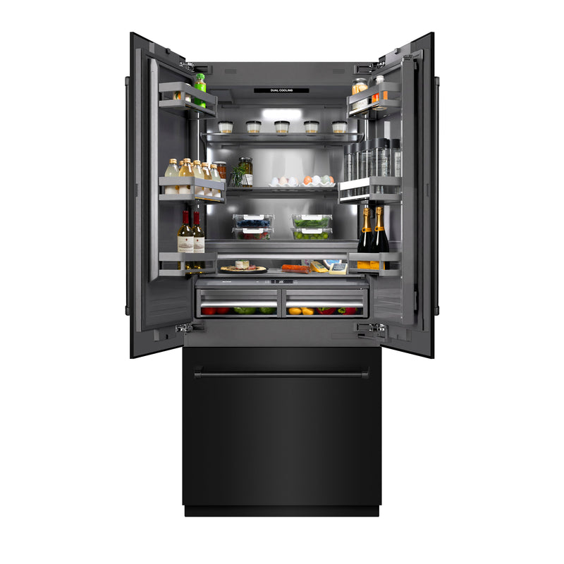 ZLINE 36 in. 19.6 cu. ft. French Door Built-In Bottom Freezer Refrigerator with Water Dispenser and Ice Maker in Black Stainless Steel with Graphite Gray Interior (GRBIV-BS-36) ZLINE