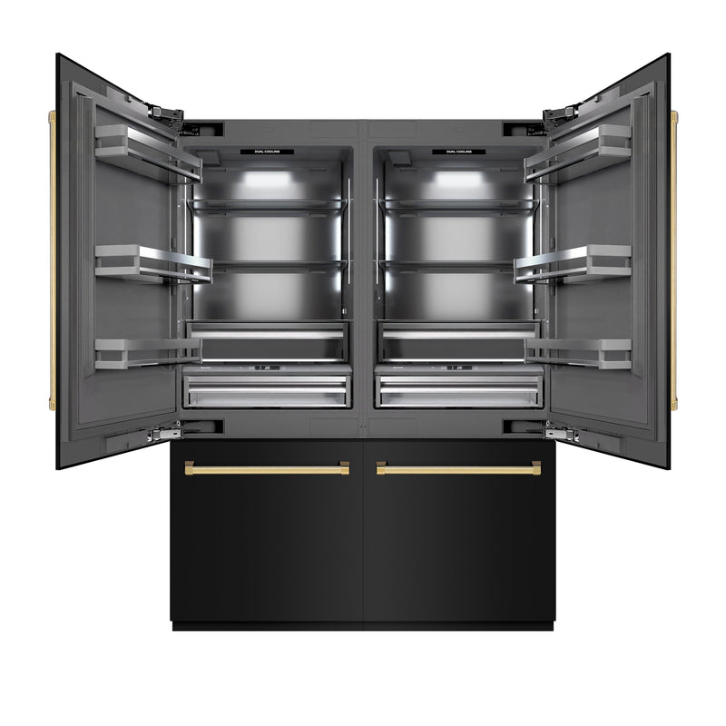 ZLINE Autograph Edition 60 in. 32.2 cu. ft. French Door Built-In Bottom Freezer Refrigerator with Water Dispenser and Ice Maker in Black Stainless Steel with Graphite Gray Interior and Polished Gold Accents (GRBIVZ-BS-60-G) ZLINE