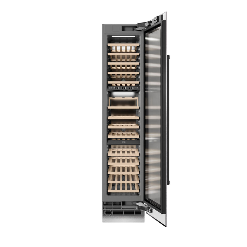 ZLINE Autograph Edition 18 in. 9.0 cu. ft. Triple Zone 68 Bottle Right Hinge Column Wine Cooler in Satin Stainless Steel with Matte Black Accents (RCWVRZ-SN-18-MB) ZLINE
