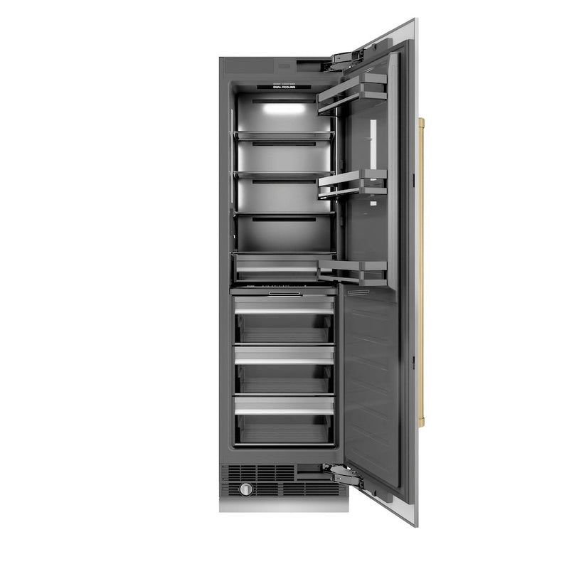 ZLINE Autograph Edition 24 in. 12.5 cu. ft. Column Refrigerator in Stainless Steel with Graphite Gray Interior and Champagne Bronze Accents (RCRVZ-30424-CB) ZLINE