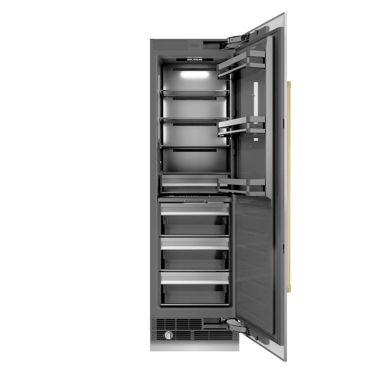 ZLINE Autograph Edition 24 in. 12.5 cu. ft. Column Refrigerator in Stainless Steel with Graphite Gray Interior and Polished Gold Accents (RCRVZ-30424-G) ZLINE