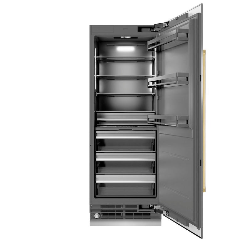 ZLINE Autograph Edition 30 in. 16.7 cu. ft. Column Refrigerator in Stainless Steel with Graphite Gray Interior and Polished Gold Accents (RCRVZ-30430-G) ZLINE
