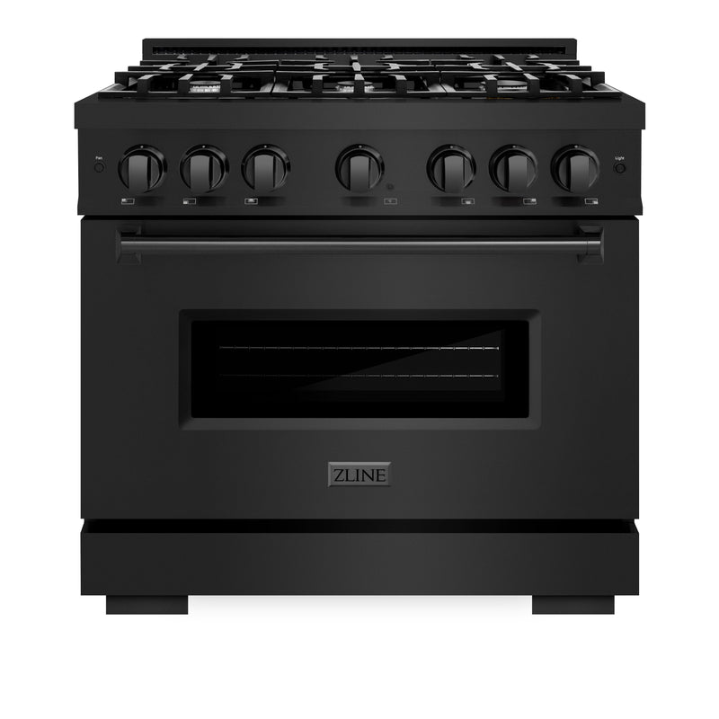 ZLINE 36 in. 5.2 cu. ft. Classic Dual Fuel Range with 6 Burner Gas Cooktop and Electric Convection Oven in Black Stainless Steel (CDRB-36) ZLINE