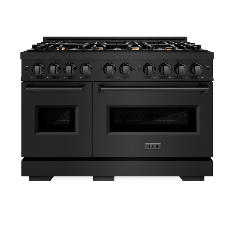 ZLINE 48 in. 6.7 cu. ft. Classic Double Oven Dual Fuel Range in Black Stainless Steel with 8 Brass Burners (CDRB-BR-48) ZLINE