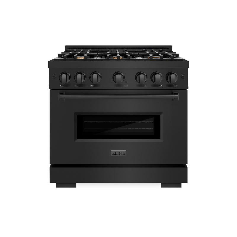 ZLINE 36 in. 5.2 cu. ft. Classic Gas Range with Convection Gas Oven in Black Stainless Steel with 6 Brass Burners (CGRB-BR-36) ZLINE
