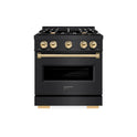 ZLINE Autograph Edition 30 in. 4.2 cu. ft. Classic Gas Range with 4 Burner Cooktop and Convection Gas Oven in Black Stainless Steel and Polished Gold Accents (CGRBZ-30-G)