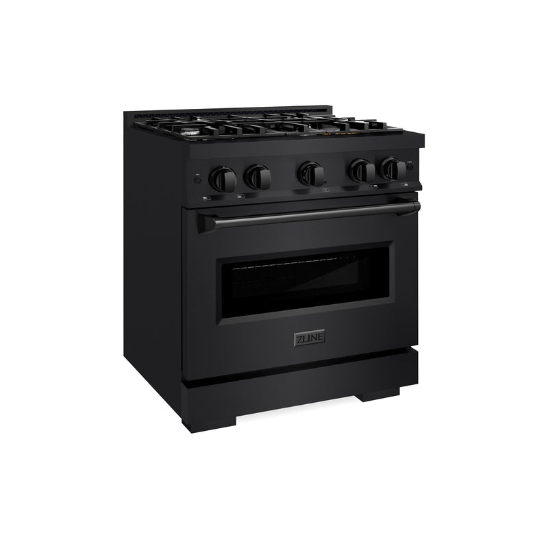 ZLINE 30 in. 4.2 cu. ft. Classic Dual Fuel Range with 4 Burner Gas Cooktop and Electric Convection Oven in Black Stainless Steel (CDRB-30) ZLINE
