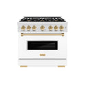 ZLINE Autograph Edition 36 in. 5.2 cu. ft. Classic Gas Range with 6 Burner Cooktop and Convection Gas Oven in Satin Stainless Steel with White Matte Door and Polished Gold Accents (CGRSZ-WM-36-G)