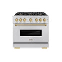ZLINE Autograph Edition 36 in. 5.2 cu. ft. Classic Dual Fuel Range with 6 Burner Gas Cooktop and Electric Convection Oven in Satin Stainless Steel with Champagne Bronze Accents (CDRSZ-36-CB)