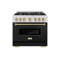 ZLINE Autograph Edition 36 in. 5.2 cu. ft. Classic Dual Fuel Range with 6 Burner Gas Cooktop and Electric Convection Oven in Satin Stainless Steel with Black Matte Door and Champagne Bronze Accents (CDRSZ-BLM-36-CB)