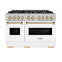 ZLINE Autograph Edition 48 in. 6.7 cu. ft. Classic Double Oven Dual Fuel Range with 8 Burner Gas Cooktop in Satin Stainless Steel with White Matte Doors and Champagne Bronze Accents (CDRSZ-WM-48-CB)