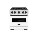 ZLINE Autograph Edition 30 in. 4.2 cu. ft. Classic Dual Fuel Range with 4 Burner Gas Cooktop and Electric Convection Oven in Satin Stainless Steel with White Matte Door and Matte Black Accents (CDRSZ-WM-30-MB)