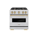 ZLINE Autograph Edition 30 in. 4.2 cu. ft. Classic Gas Range with 4 Burner Cooktop and Convection Gas Oven in Satin Stainless Steel and Champagne Bronze Accents (CGRSZ-30-CB)