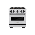 ZLINE Autograph Edition 30 in. 4.2 cu. ft. Classic Gas Range with 4 Burner Cooktop and Convection Gas Oven in Satin Stainless Steel with White Matte Door and Matte Black Accents (CGRSZ-WM-30-MB)