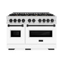 ZLINE Autograph Edition 48 in. 6.7 cu. ft. Classic Double Oven Gas Range with 8 Burner Cooktop in Satin Stainless Steel with White Matte Doors and Matte Black Accents (CGRSZ-WM-48-MB)