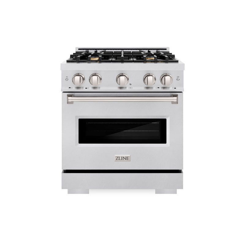 ZLINE 30 in. 4.2 cu. ft. Classic Gas Range with Convection Gas Oven in Satin Stainless Steel with 4 Brass Burners (CGRS-BR-30) ZLINE