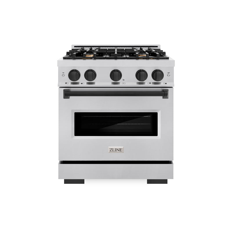 ZLINE Autograph Edition 30 in. 4.2 cu. ft. Classic Dual Fuel Range with 4 Burner Gas Cooktop and Electric Convection Oven in Stainless Steel with Matte Black Accents (CDRZ-30-MB) ZLINE