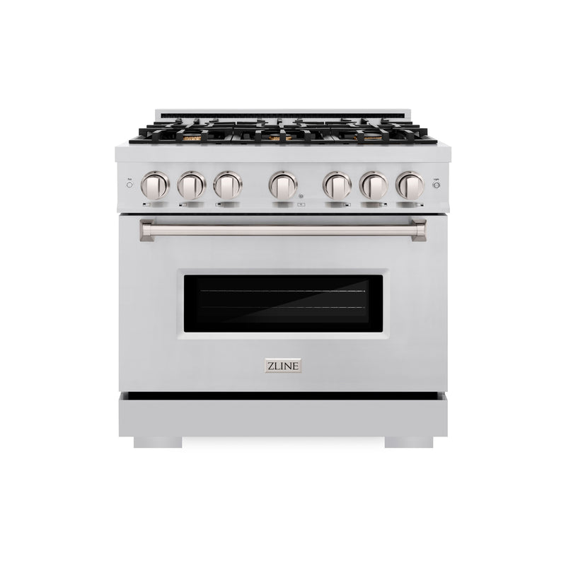 ZLINE 36 in. 5.2 cu. ft. Classic Gas Range with Convection Gas Oven in Stainless Steel with 6 Brass Burners (CGR-BR-36) ZLINE