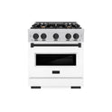 ZLINE Autograph Edition 30 in. 4.2 cu. ft. Classic Gas Range with 4 Burner Cooktop and Convection Gas Oven in Stainless Steel with White Matte Door and Matte Black Accents (CGRZ-WM-30-MB)