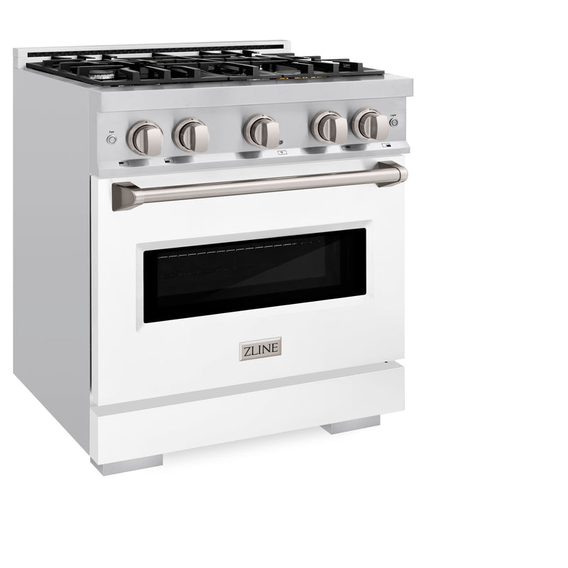 ZLINE 30 in. 4.2 cu. ft. Classic Gas Range with 4 Burner Cooktop and Convection Gas Oven in Stainless Steel with White Matte Door (CGR-WM-30) ZLINE