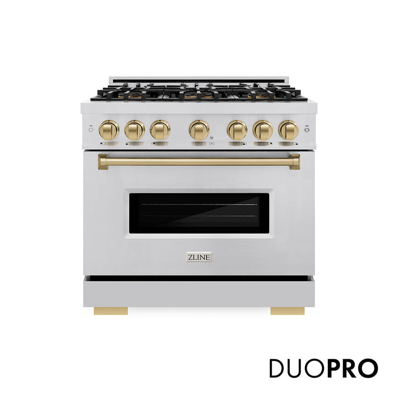 ZLINE Autograph Edition 30 in. Classic Gas Range in Stainless Steel with 6 Burner DuoPro Cooktop with Gold Accents (PCGRZ-36-CB) ZLINE