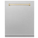 ZLINE Autograph Edition 24 in. Monument Dishwasher Panel in Satin Stainless Steel Finish with Polished Gold Handle (DPMTZ-SN-24-G)
