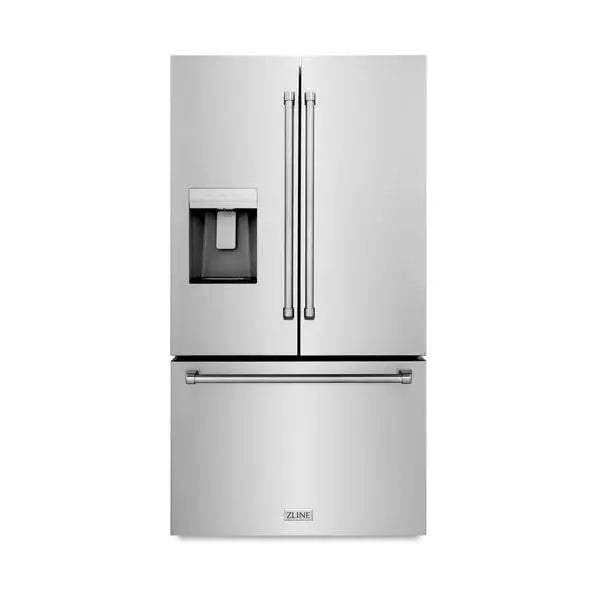 ZLINE Autograph Edition 36 in. 28.9 cu. ft. Standard-Depth French Door External Water Dispenser Refrigerator with Dual Ice Maker in Fingerprint-Resistant Black Stainless Steel and Champagne Bronze Traditional Handles (RSMZ-W-36-BS-CB) Zline