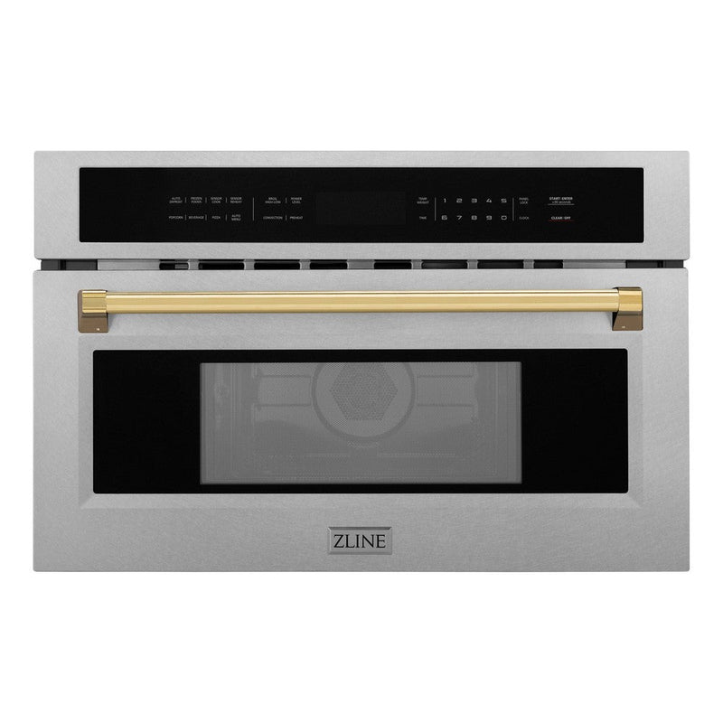 ZLINE Autograph Edition 30” 1.6 cu ft. Built-in Convection Microwave Oven in Fingerprint Resistant Stainless Steel and Polished Gold Accents (MWOZ-30-SS-G ZLINE