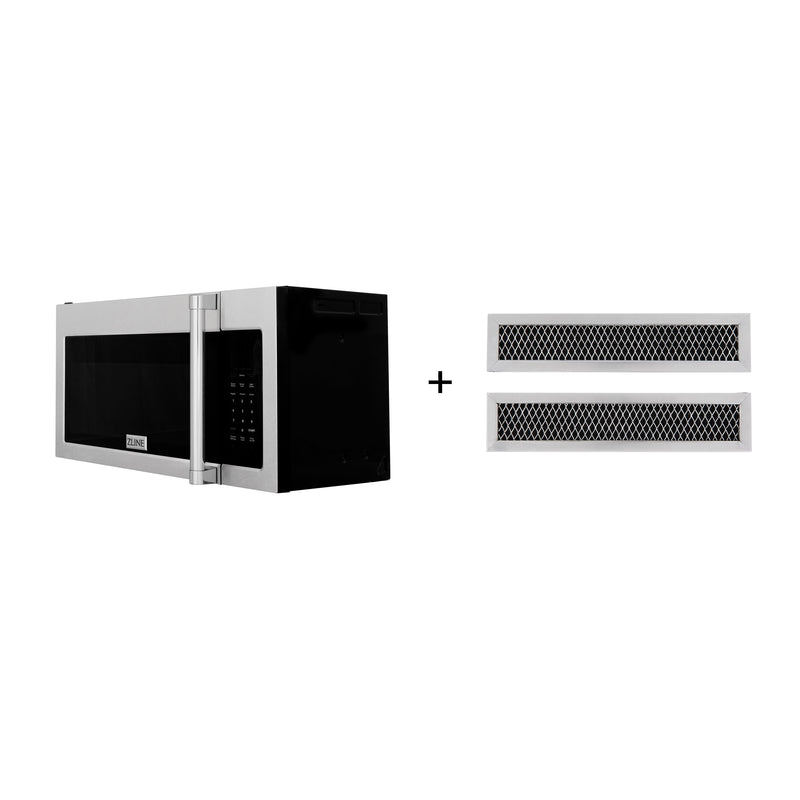 ZLINE 30" 1.5 cu. ft. Over the Range Microwave in Fingerprint Resistant Stainless Steel with Traditional Handle and Set of 2 Charcoal Filters (MWO-OTRCFH-30-SS) ZLINE