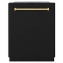 ZLINE Autograph Edition 24" Monument Series 3rd Rack Top Touch Control Tall Tub Dishwasher in Black Matte with Polished Gold Handle 45dBa (DWMTZ-BLM-24-G)