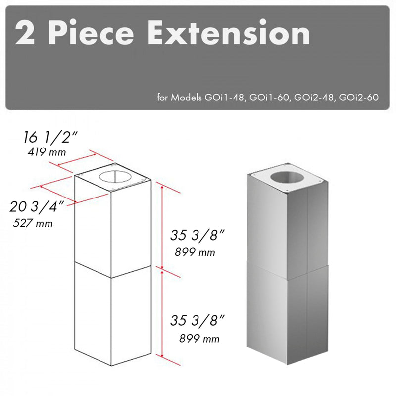ZLINE 2 Piece 36 in. Chimney Extensions for Island Mount Outdoor Grill Hood (2PEXT-GOi36) ZLINE