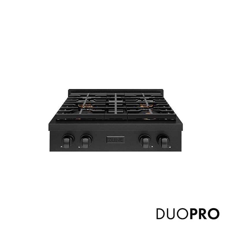 ZLINE 30 in. Paramount Gas Rangetop with 4 Burner DuoPro™ Cooktop in Black Stainless Steel (PSRTB-30) ZLINE