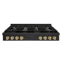 ZLINE 48 in. Autograph Edition Paramount Gas Rangetop with 8 Burners and Porcelain Cooktop in Black Stainless Steel with Champagne Bronze Accents (SRTBZ-48-CB)