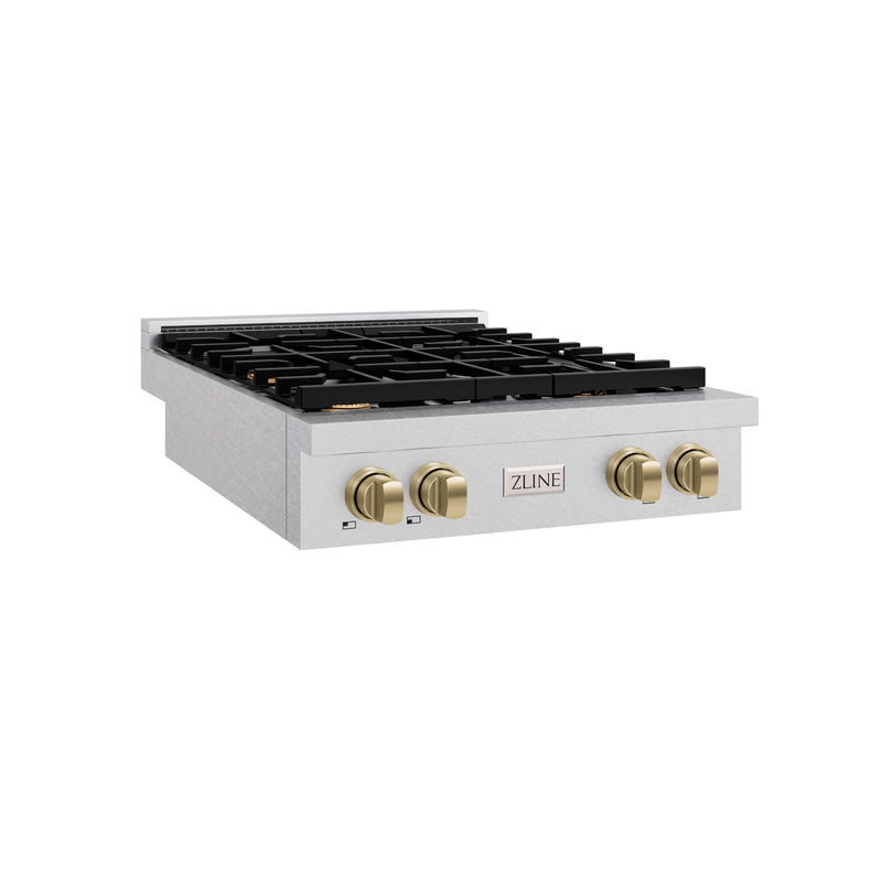 ZLINE 30 in. Autograph Edition Paramount Gas Rangetop with 4 Burners and Porcelain Cooktop in Satin Stainless Steel with Champagne Bronze Accents (SRTSZ-30-CB) ZLINE