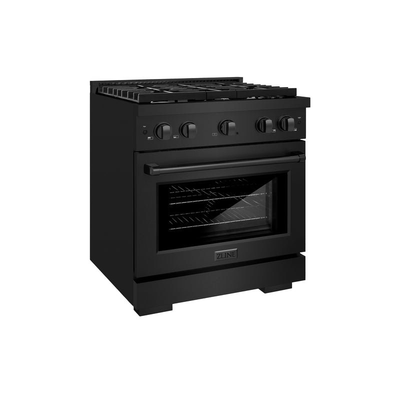 ZLINE SDRB-30 30 in. Dual Fuel Range in Black Stainless Steel