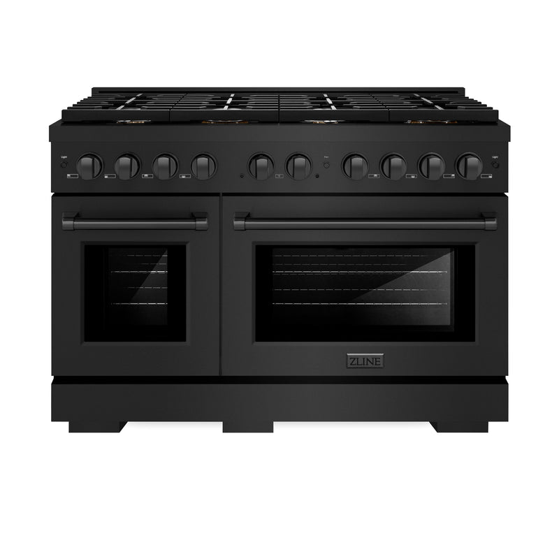 ZLINE 48 in. 6.7 cu. ft. Paramount Double Oven Dual Fuel Range in Black Stainless Steel with 8 Brass Burners (SDRB-BR-48) ZLINE